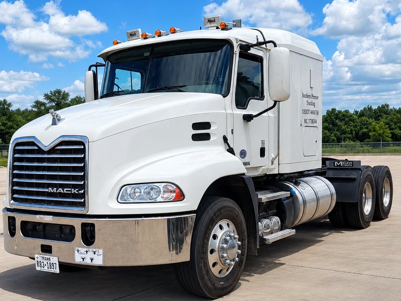 Southern Premier Trucking white Mack tractor